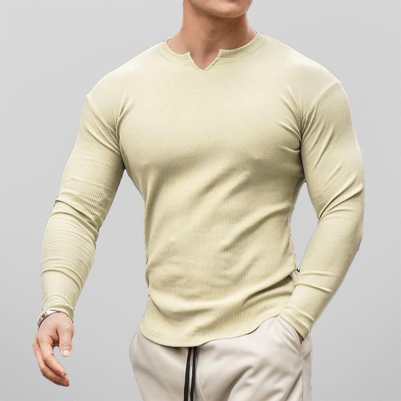 Men’s Henley Shirt - Ribbed Knit - Slim Fit - Long Sleeve Casual Wear