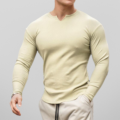 Men’s Henley Shirt - Ribbed Knit - Slim Fit - Long Sleeve Casual Wear