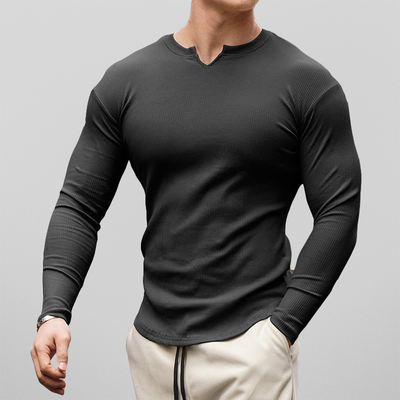 Men’s Henley Shirt - Ribbed Knit - Slim Fit - Long Sleeve Casual Wear