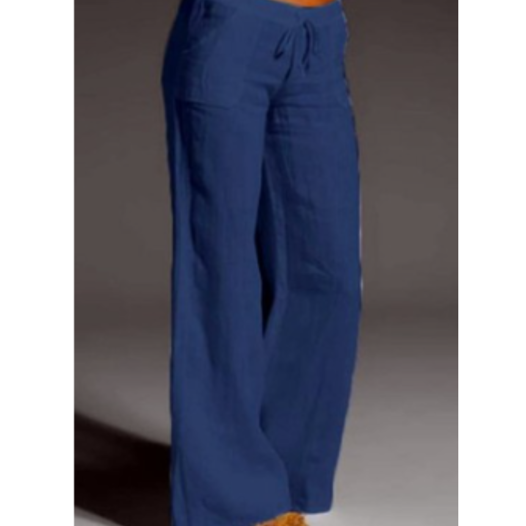 Women’s Wide-Leg Trousers – Breathable Blend – Drawstring Waist – Relaxed Fit – Full Length