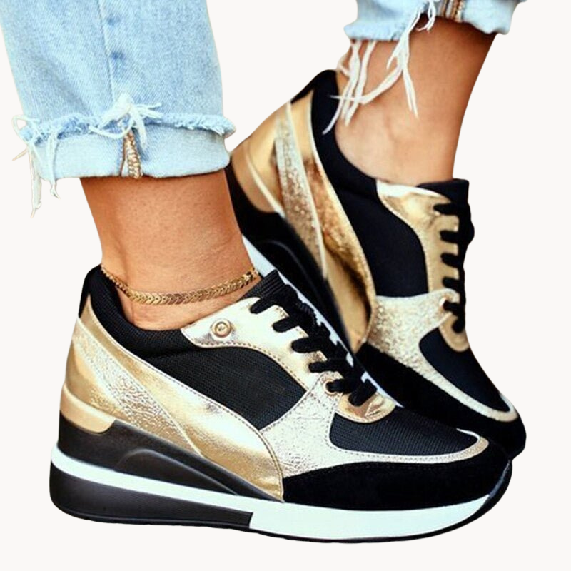 Women's Fashion Sneakers - Lace-Up - Breathable Mesh & Faux Leather - Platform Sole