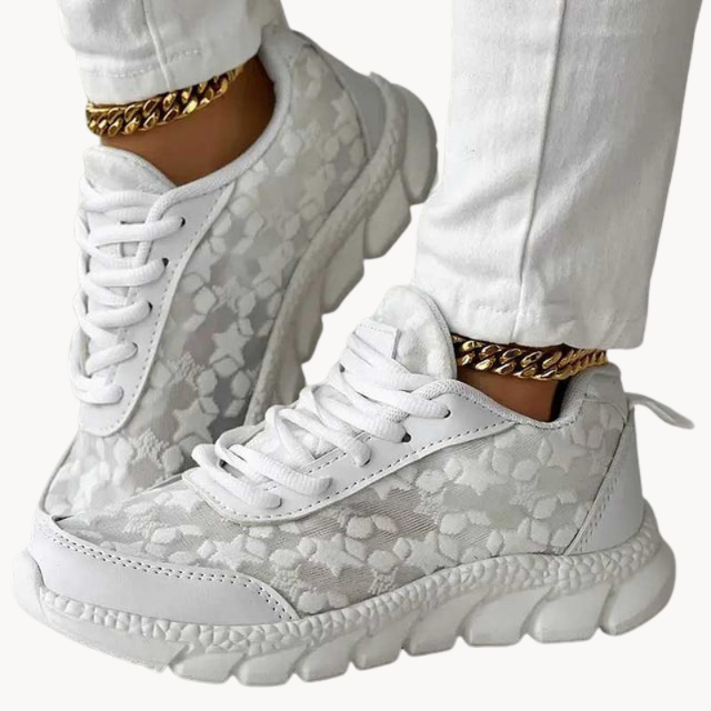 Women's Sneakers - Lace Mesh Breathable Upper - Cushioned Shock-Absorbing Sole - Lace-Up Fit