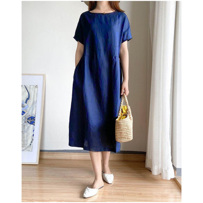 Women’s Midi Dress – Loose Fit – Lightweight Breathable Fabric – Short Sleeve Casual Style