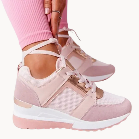 Women's Sneakers - Mesh & Suede - Lace-Up - Cushioned Sole - Casual Stylish Design