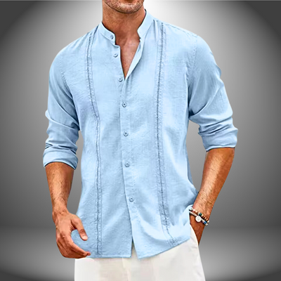 Men’s Slim Fit Shirt – Mandarin Collar – Breathable Blend – Button Front Casual Style