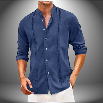 Men’s Slim Fit Shirt – Mandarin Collar – Breathable Blend – Button Front Casual Style