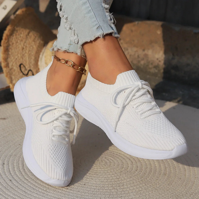 Women's Knitted Sneakers - Slip-On Lace-Up - Breathable Lightweight Casual Wear