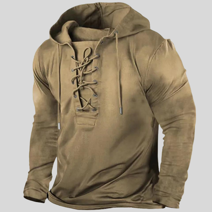 Men’s Long-Sleeve Shirt – Relaxed Fit – Rugged Cotton – Lace-Up Neck – Button Pockets