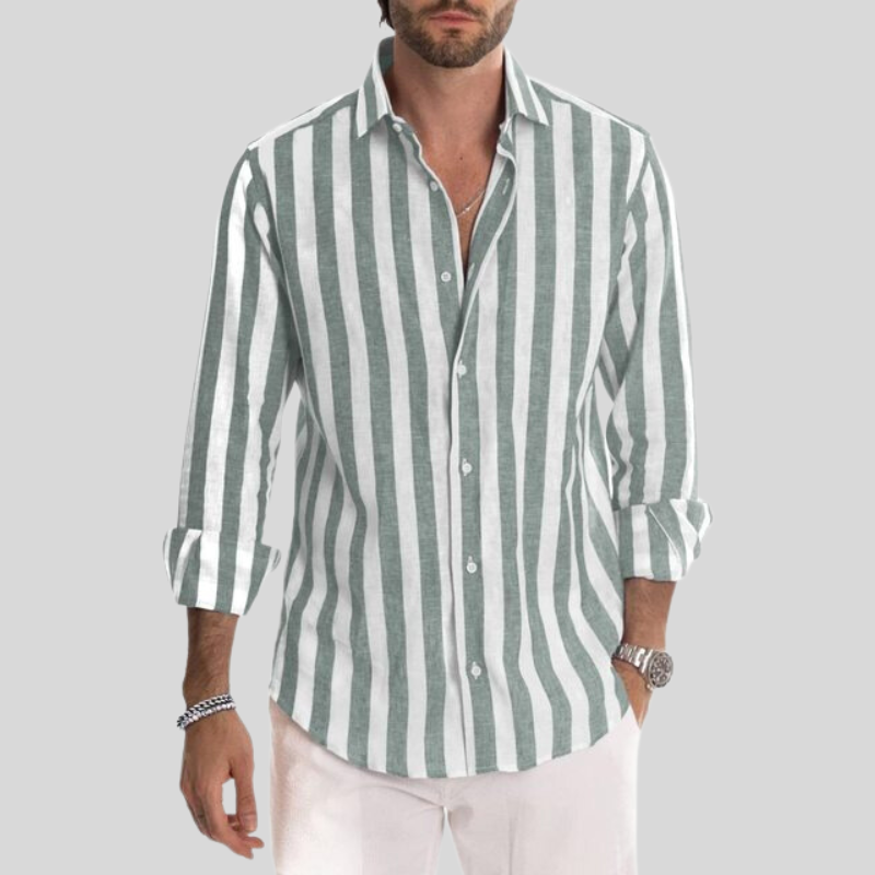 Men's Button-Up Shirt - Slim Fit - Long Sleeve - Vertical Stripe Pattern - Spread Collar