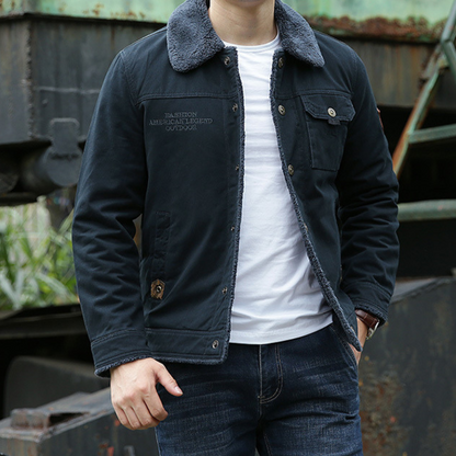 Men’s Jacket – Classic Fit – Shearling Collar – Button Closure – Chest Pockets – Casual Wear