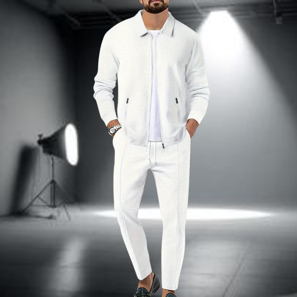Men's Tracksuit Set - Polyester Full-Zip Jacket and Pants, Lightweight Athleisure Wear