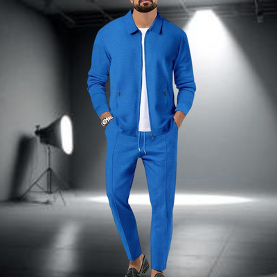 Men's Tracksuit Set - Polyester Full-Zip Jacket and Pants, Lightweight Athleisure Wear