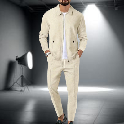 Men's Tracksuit Set - Polyester Full-Zip Jacket and Pants, Lightweight Athleisure Wear