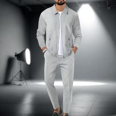 Men's Tracksuit Set - Polyester Full-Zip Jacket and Pants, Lightweight Athleisure Wear