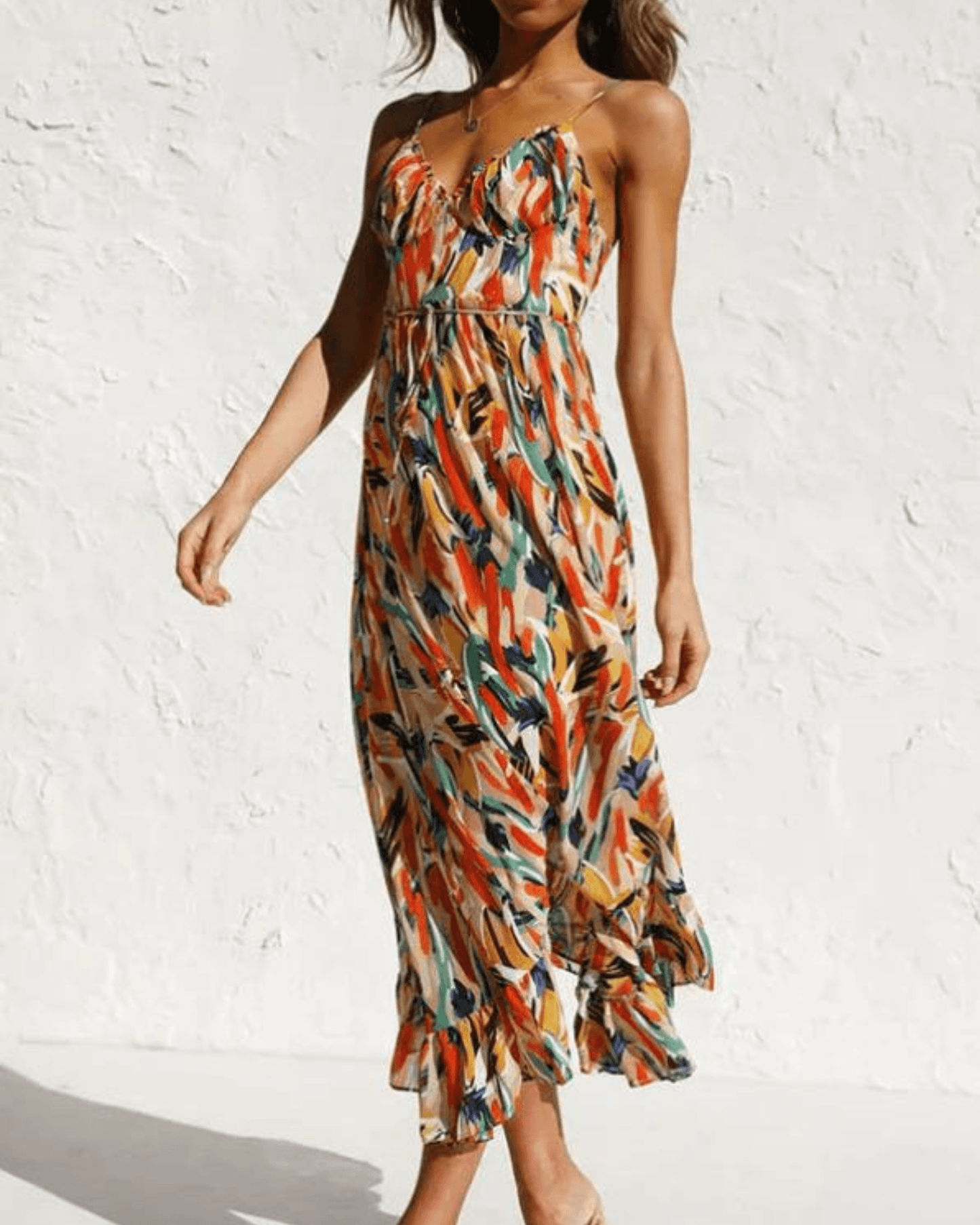 Colorful Midi Dress for Women – Floral Print, Elegant & Lightweight