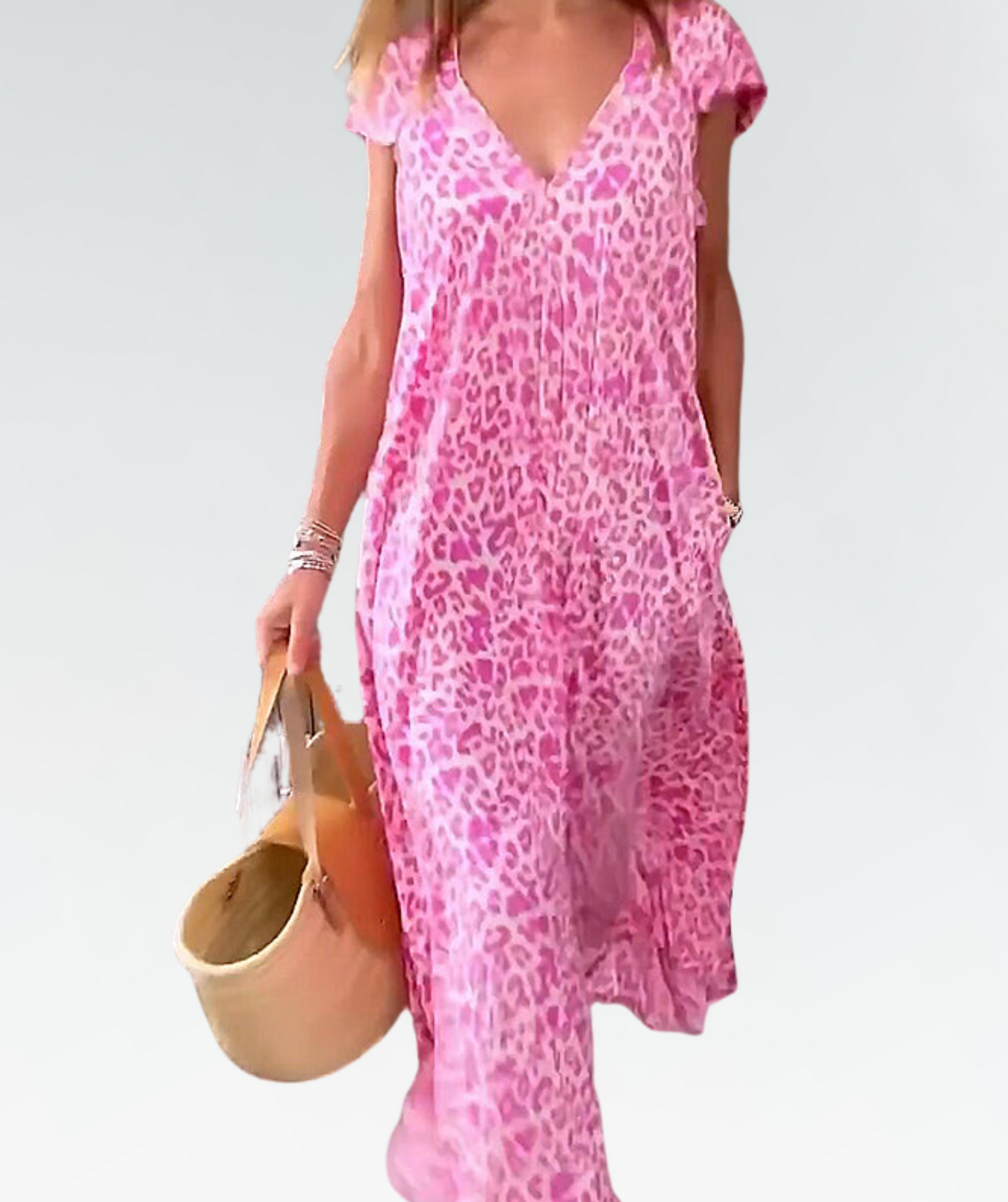 Women's Summer V-Neck Dress with Printed Design