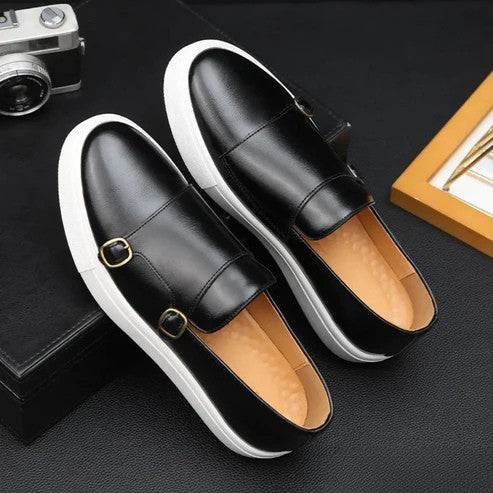 Men's Loafers – Smooth Leather – Slip-On – Metal Buckle – Rubber Sole – Classic Fit