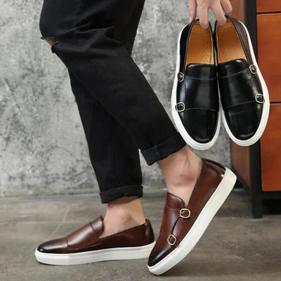 Men's Loafers – Smooth Leather – Slip-On – Metal Buckle – Rubber Sole – Classic Fit