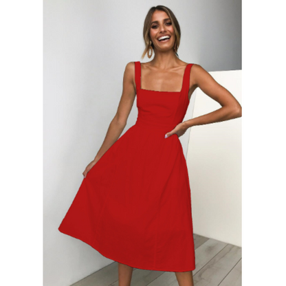 Women's Midi Dress - Square Neck - Sleeveless A-Line Fit - Elegant and Flattering Style