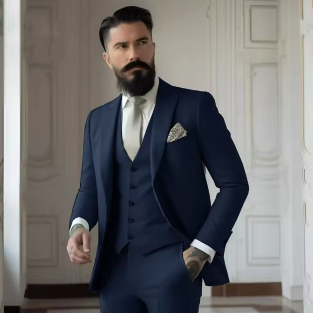 Men’s Three-Piece Suit – Slim Fit – Wool Blend – Notch Lapel – Two-Button Jacket