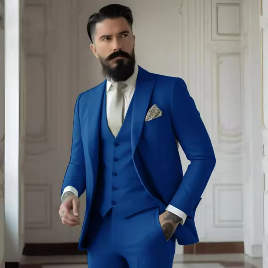 Men’s Three-Piece Suit – Slim Fit – Wool Blend – Notch Lapel – Two-Button Jacket