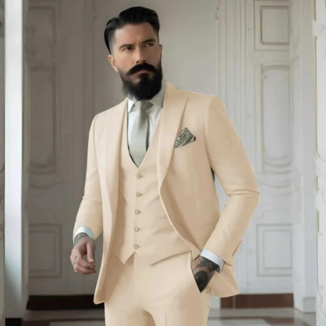 Men’s Three-Piece Suit – Slim Fit – Wool Blend – Notch Lapel – Two-Button Jacket