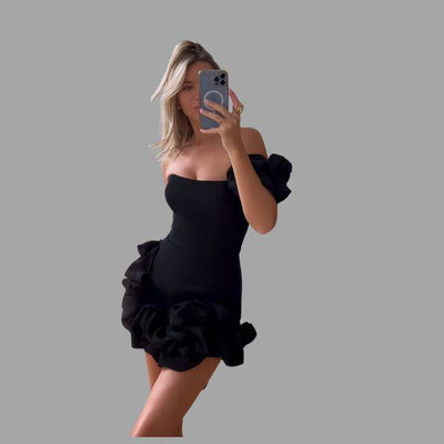 One-Shoulder  Mini Dress - Ruffle Detail - Elegant Cocktail Dress
