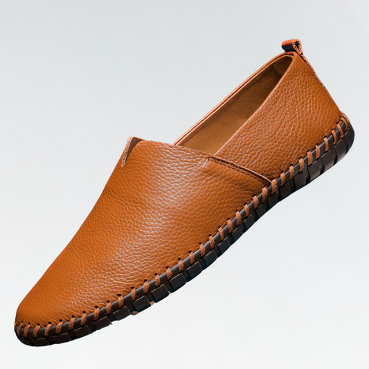Men’s Leather Loafers – Slip-On Moccasin Style – Pebbled Texture – Casual Fit