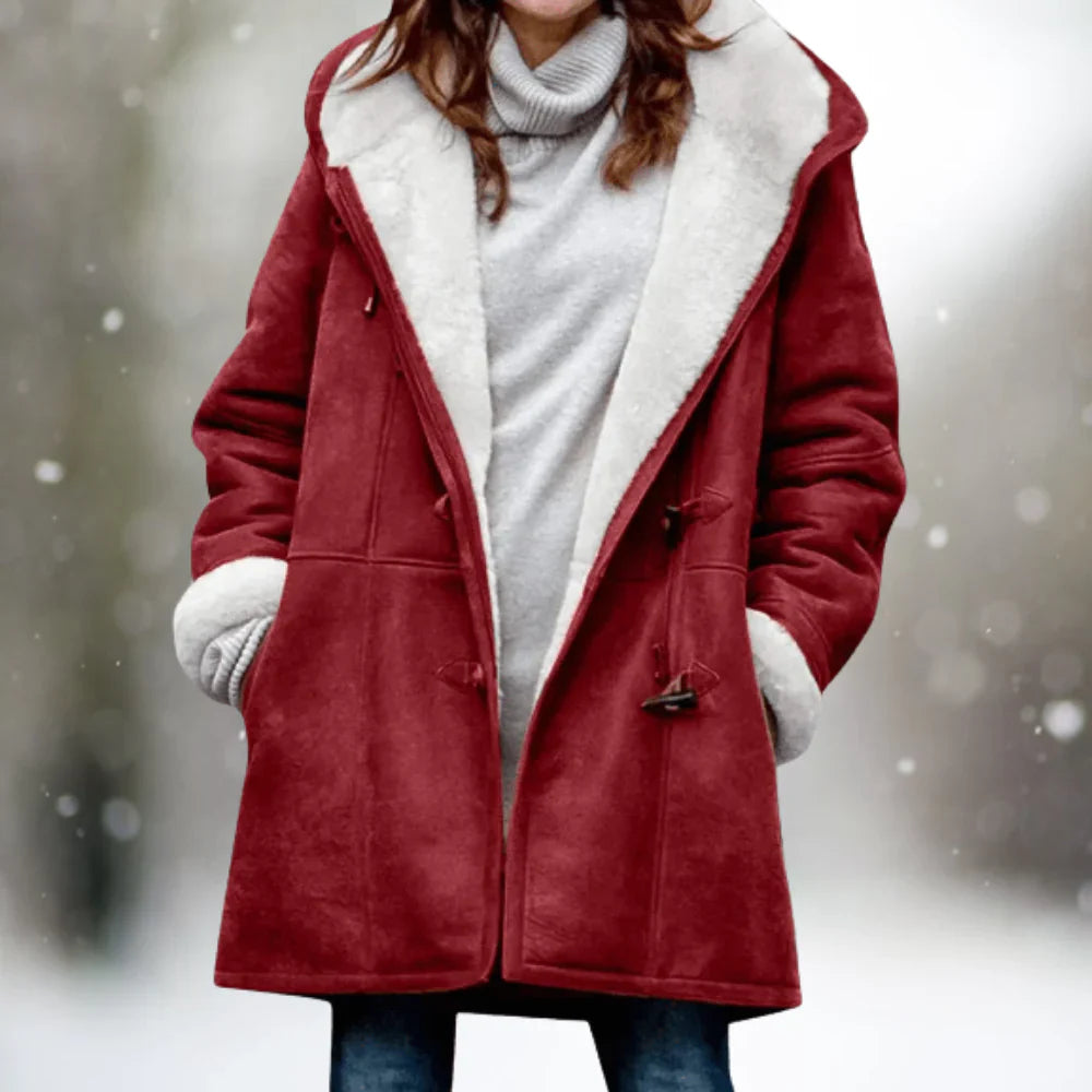 Fluffy hooded coat for women