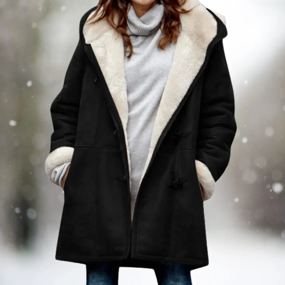 Fluffy hooded coat for women