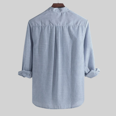 Men’s Shirts – Relaxed Fit – Breathable Blend – Striped – Half Button – Long Sleeve