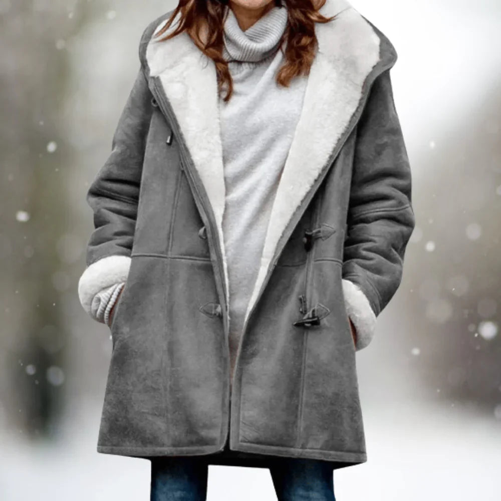 Fluffy hooded coat for women