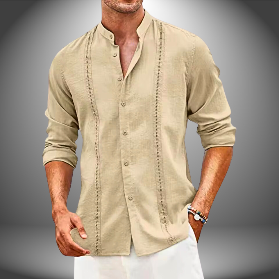 Men’s Slim Fit Shirt – Mandarin Collar – Breathable Blend – Button Front Casual Style