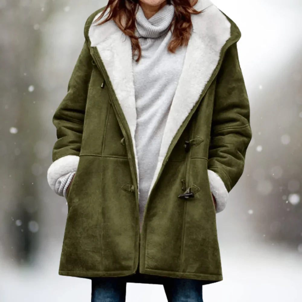 Fluffy hooded coat for women