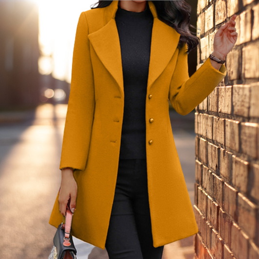 Women’s Long Coat – Tailored Fit – Wool Blend – Single-Breasted – Formal Wear