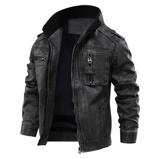 Men's stand collar leather jacket