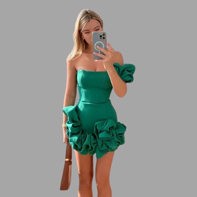 One-Shoulder  Mini Dress - Ruffle Detail - Elegant Cocktail Dress