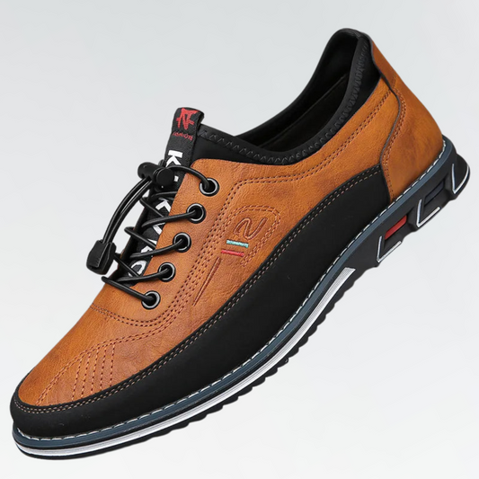 Men’s Leather Loafers – Slip-On Dress Shoes – Lace-Up Detail – Casual Elegance