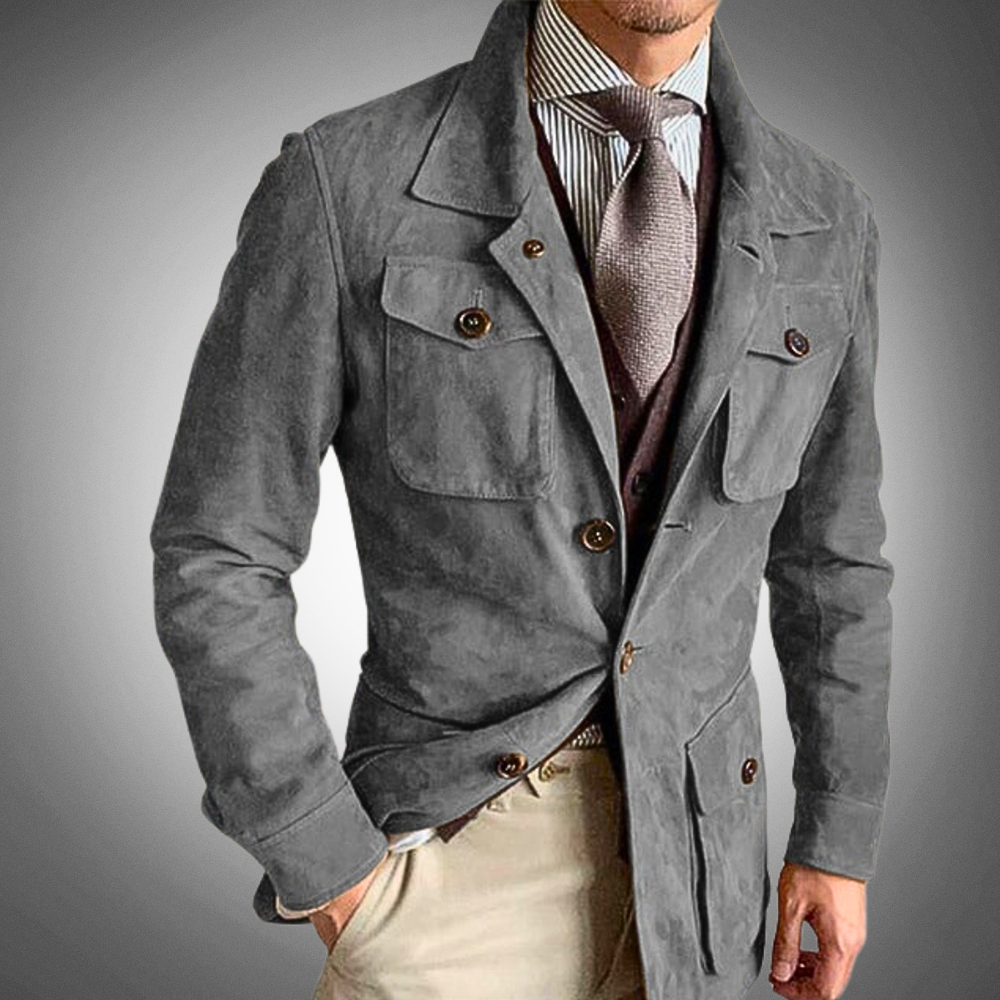 Men’s Tailored Jacket – Notched Lapel – Button Closure – Flap Pockets