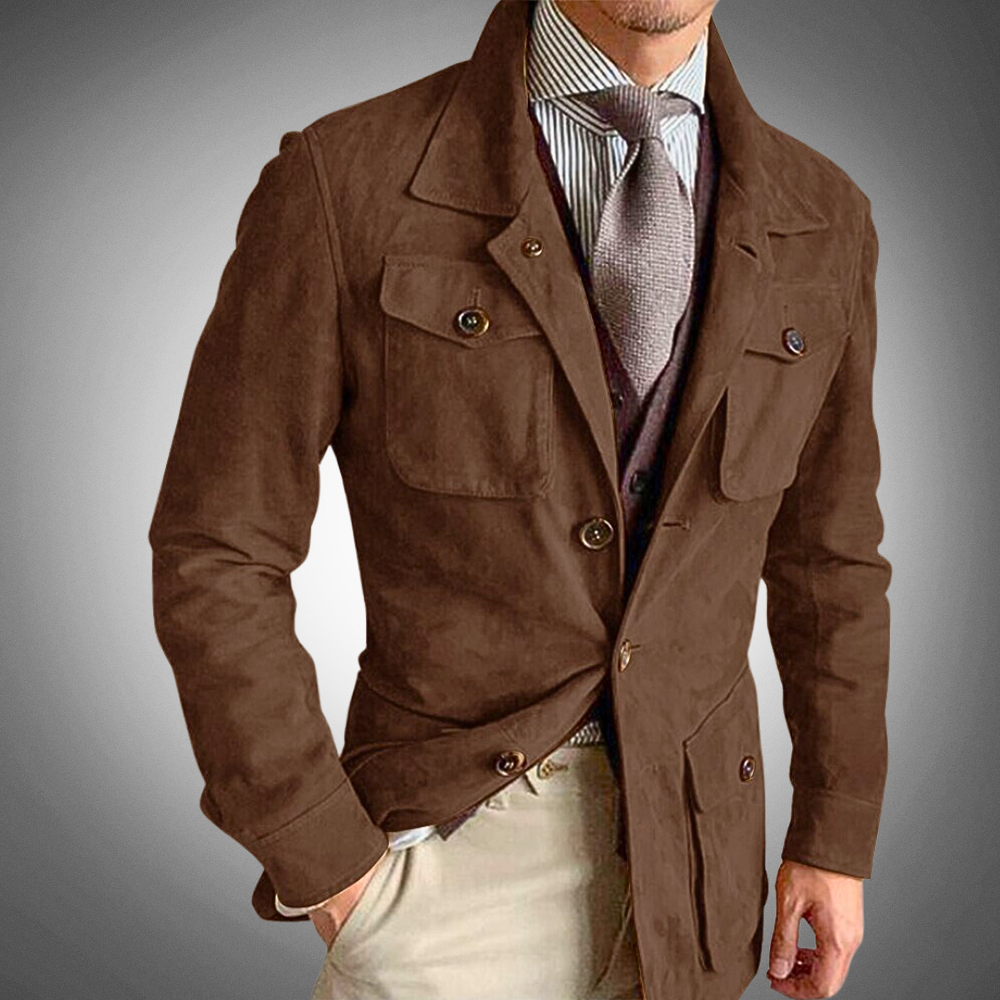 Men’s Tailored Jacket – Notched Lapel – Button Closure – Flap Pockets