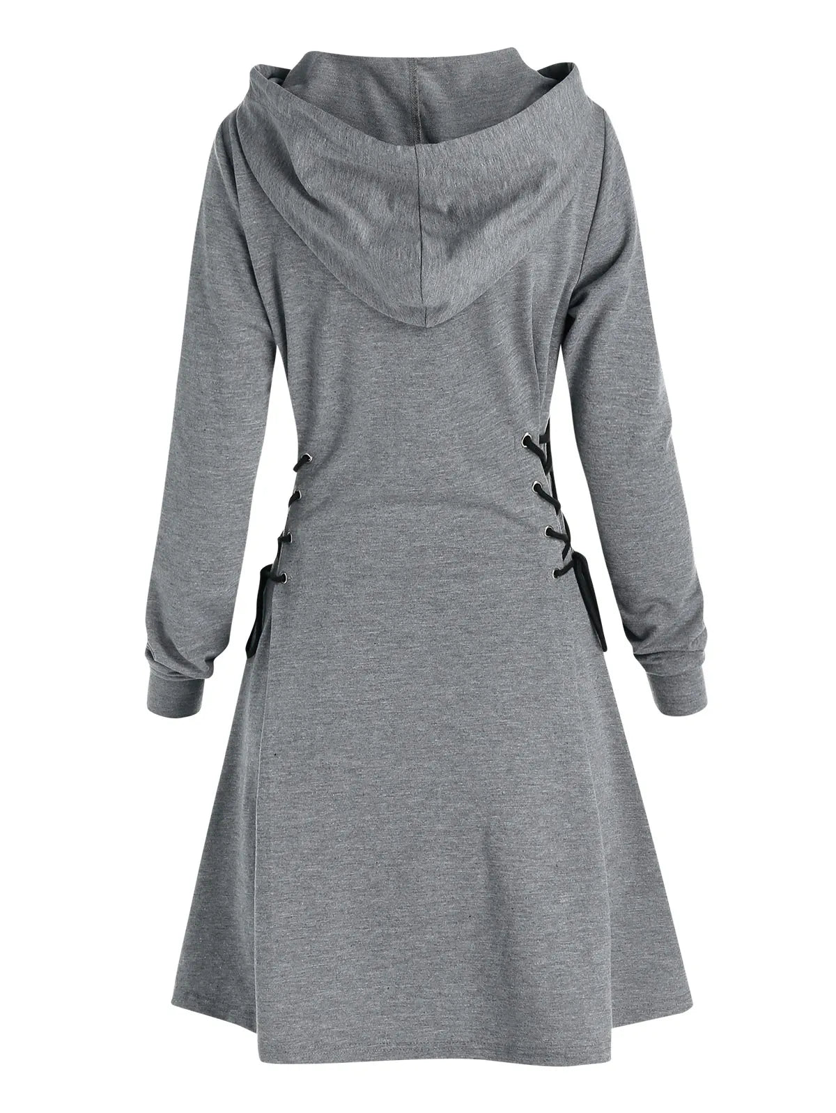Women's Hooded Mini Dress - A-Line Fit - Lace-Up Sides - Long Sleeve Casual Wear