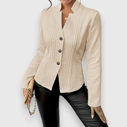 Women’s Jacket – Structured Fit – Soft Knit Texture – Cable Stitch – Button Front
