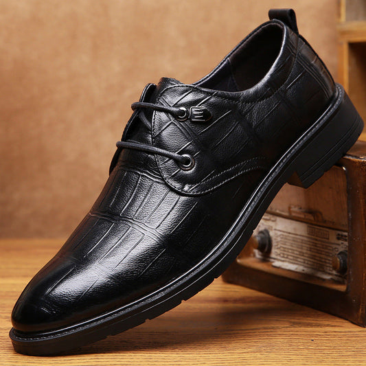 Men's embossed leather lace up shoes with flat sole