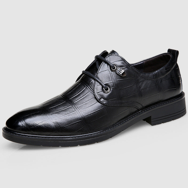 Men's embossed leather lace up shoes with flat sole