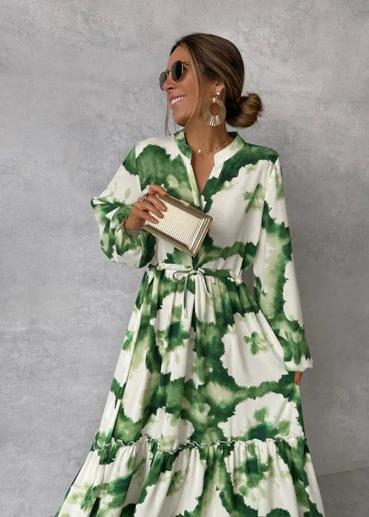 Women's Maxi Dress - Long Sleeve - V-Neck - Elegant Flowy Design