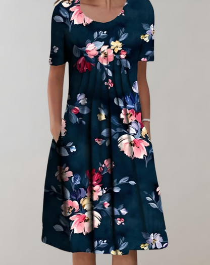 Women's Summer Dress - V-Neck Floral Print - Lightweight Casual Dress