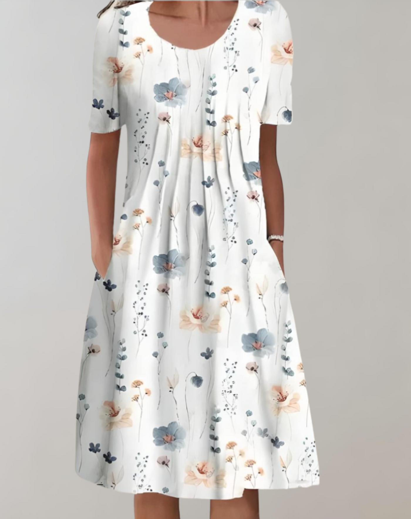 Eloise - Floral Smocked Dress with Round Neckline and Pockets