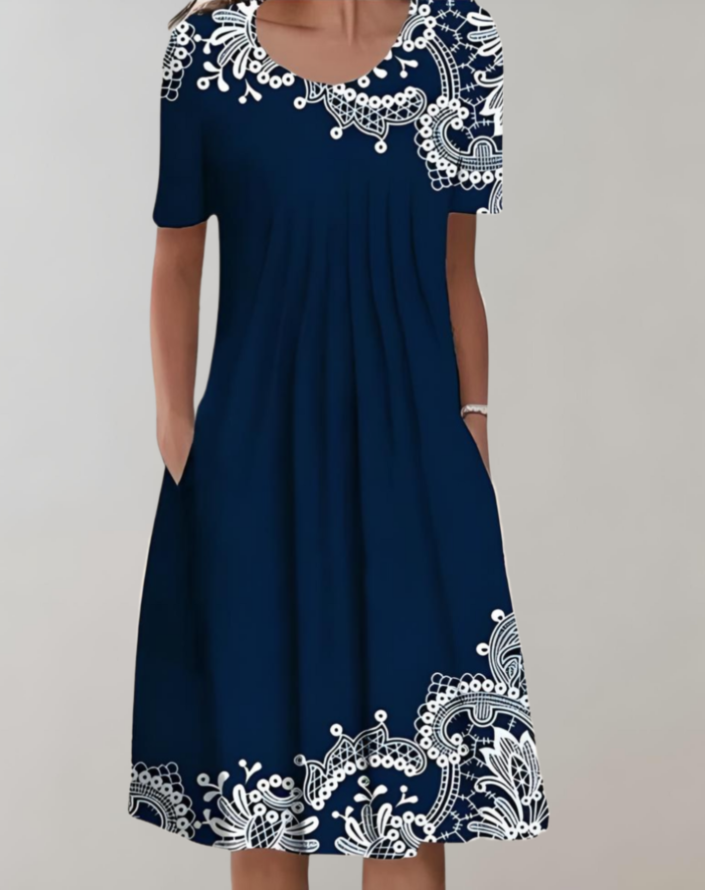 Eloise - Floral Smocked Dress with Round Neckline and Pockets