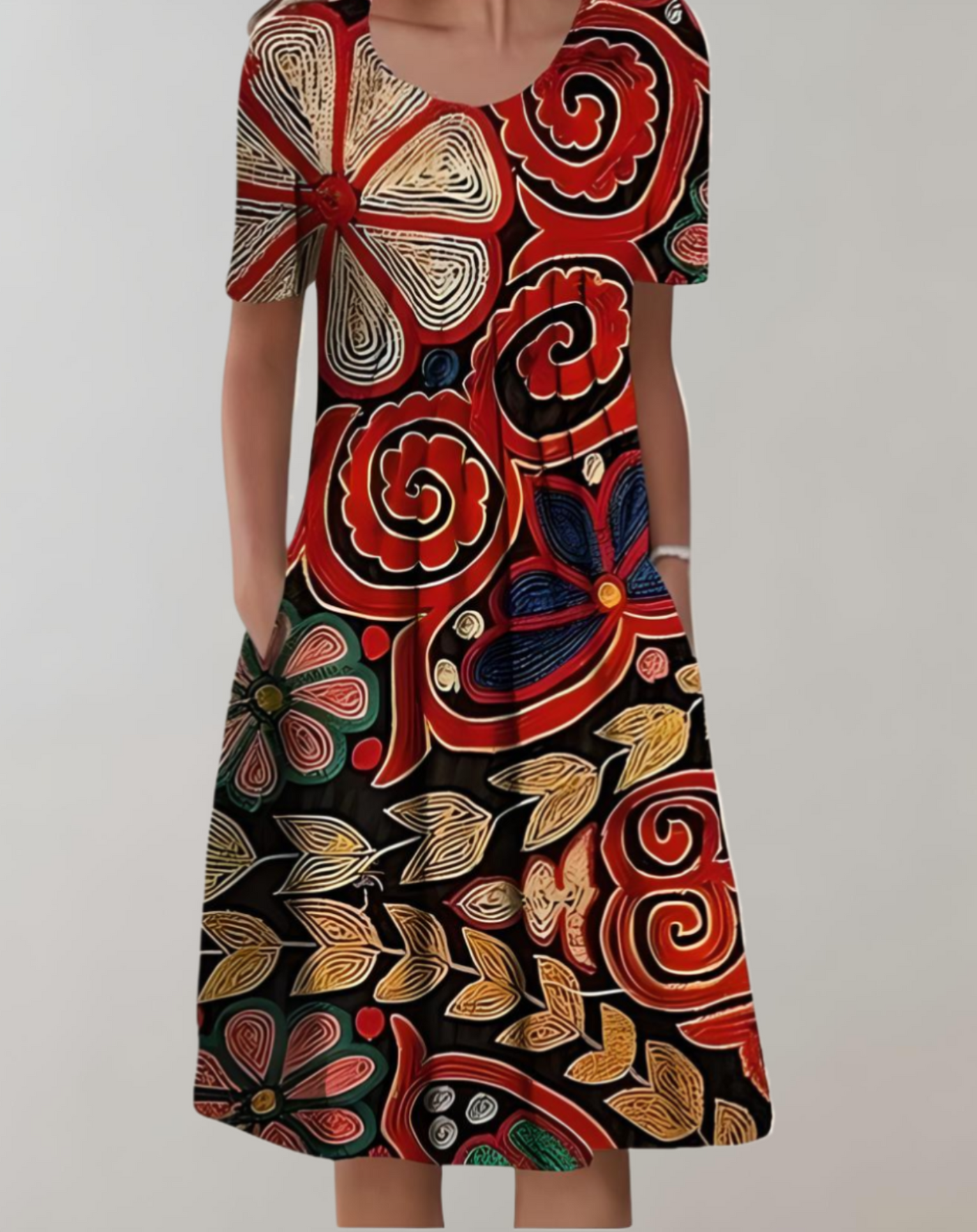 Eloise - Floral Smocked Dress with Round Neckline and Pockets