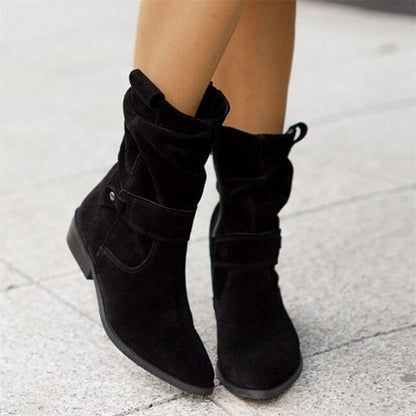 Women's low heeled boots with side zippers